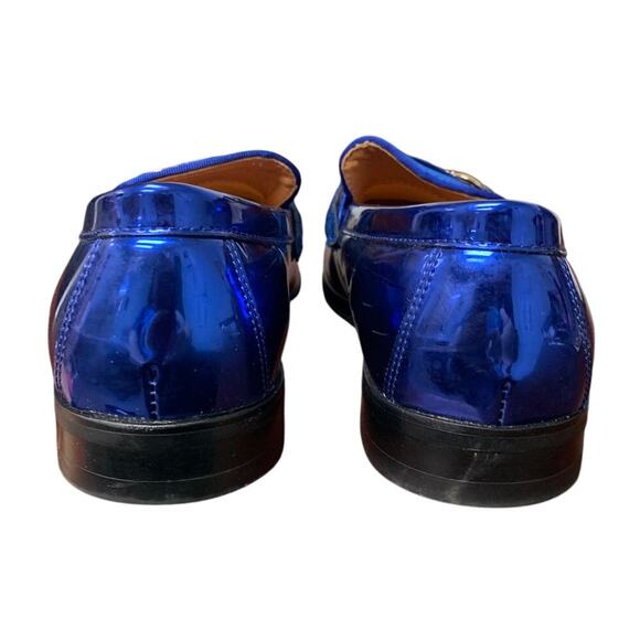 Elanroman Men Size 8 Navy Blue Patent Leather Velvet Slide On Loafer Dress Shoes - Picture 5 of 7